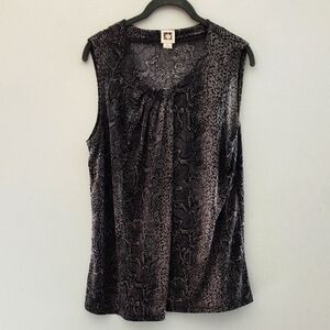 Anne Klein Sleeveless Top Size L Black & Gray Snakeskin Wild Side Goth Biker